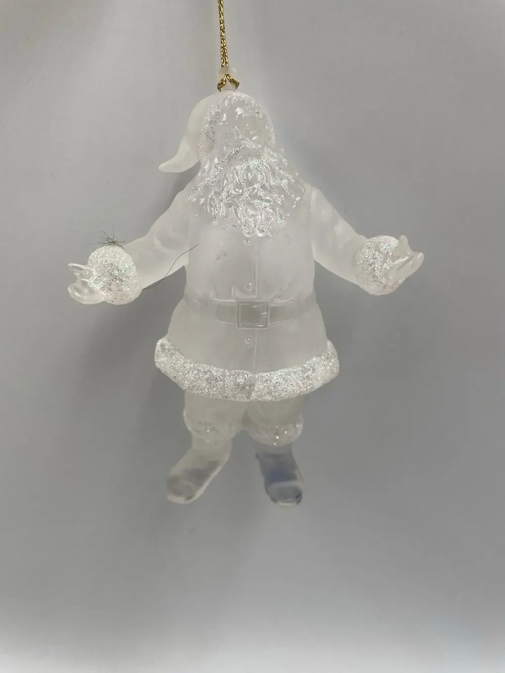 Frosted Santa Claus Christmas Ornament Santa Iridescent Glitter Snow Plastic Vtg